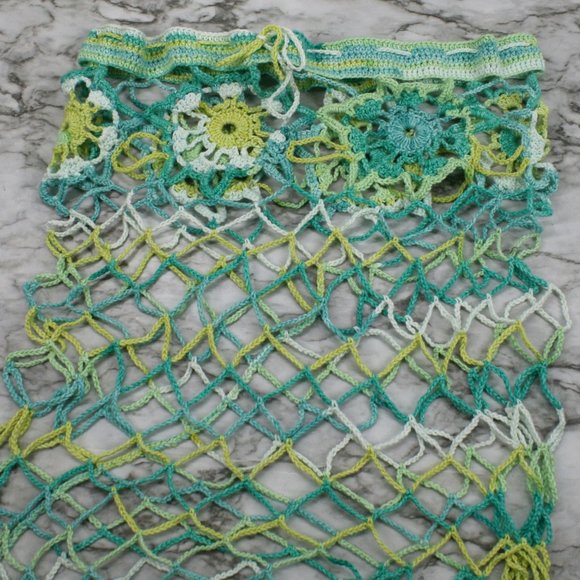HAND CRAFTED Crochet Skirt Crop Top Set Mermaidcore Maxi Aqua One Size - Picture 9 of 16